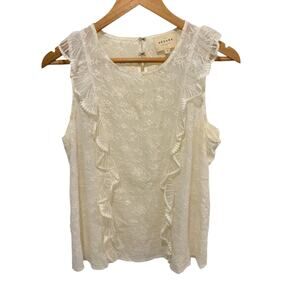 Sezane Sleeveless Embroidered Blouse Cream Floral 36/ US 4 Sheer Top